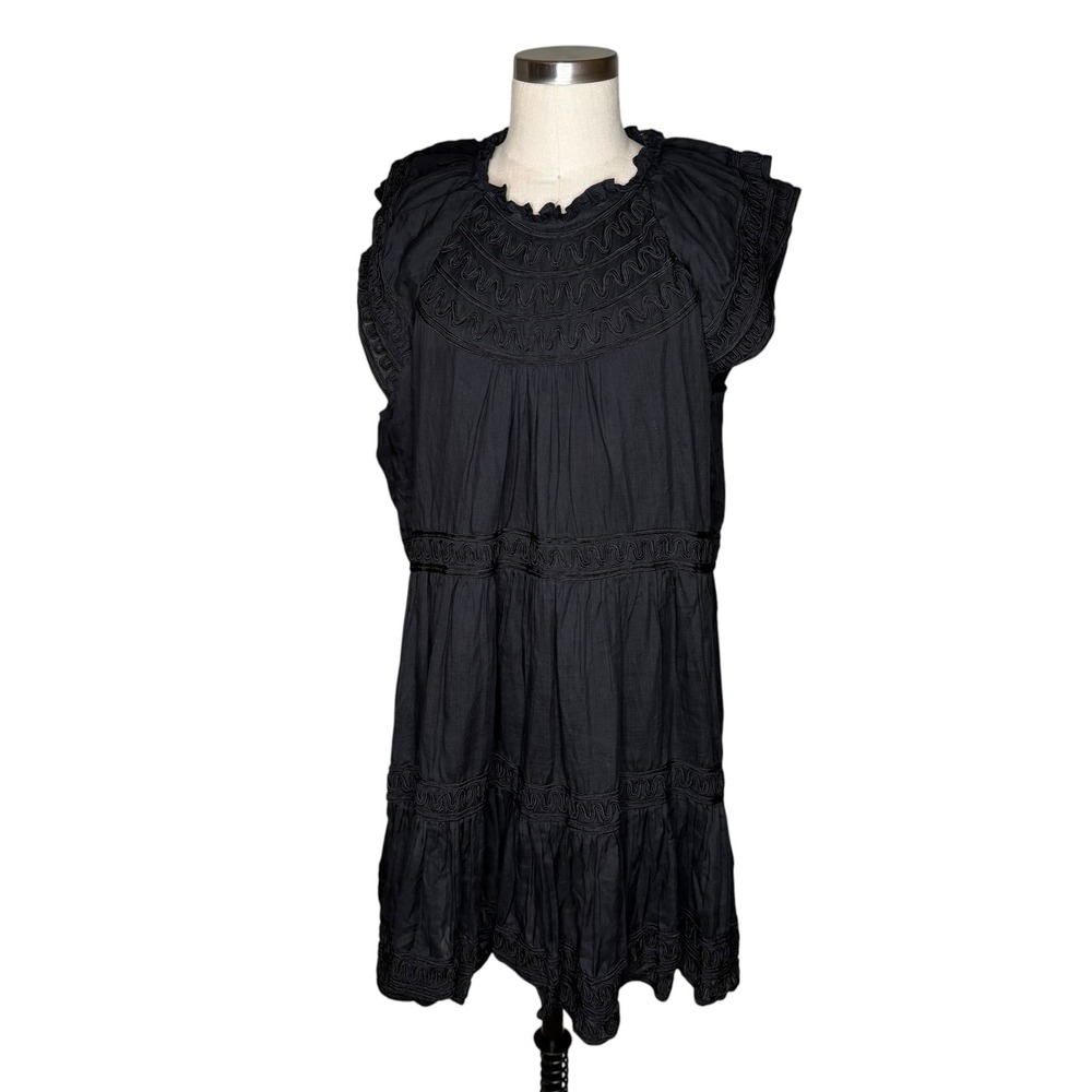 VERONICA BEARD Keely Tiered Mini Dress Black‎ Soutache Ramie Women's Size 14